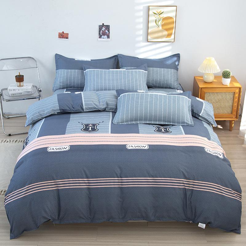 Four Seasons Sengesett 4 stk børstet sengetøy Husholdningsstudent-trykt laken Dynetrekk Putevar for King Queen Beds