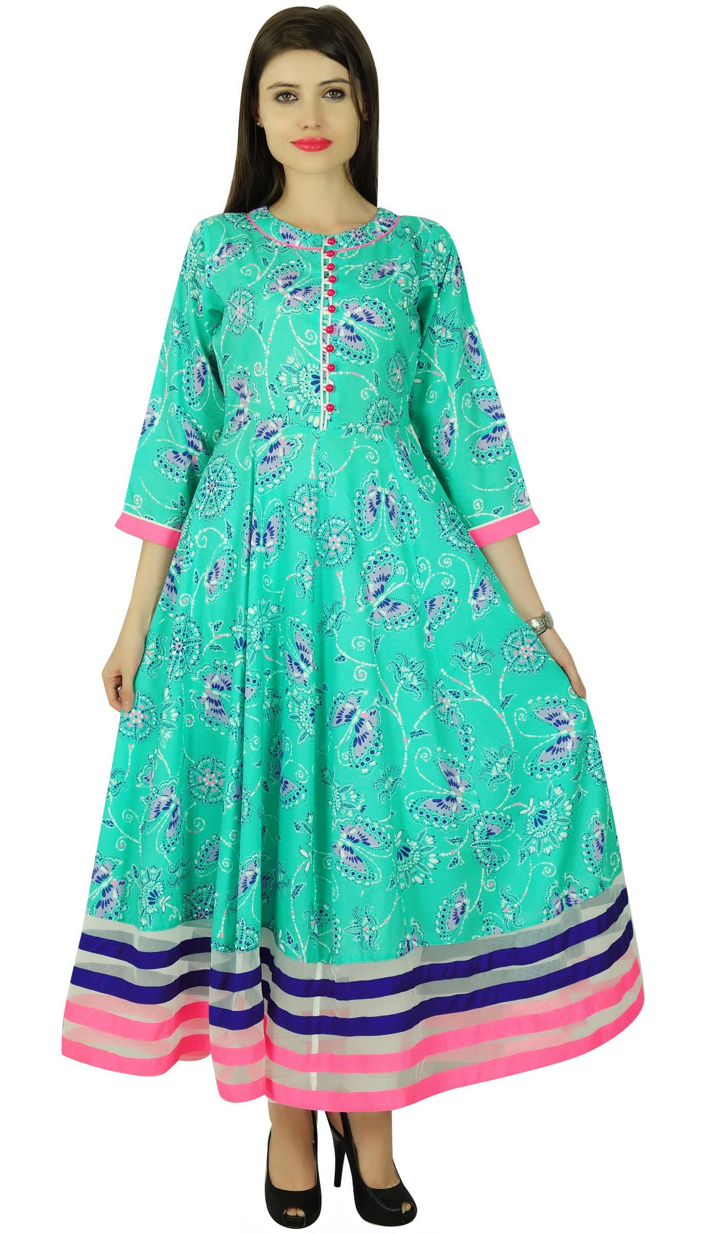 

Phagun Rayon Floral Bollywood Ethnic Designer Casual Kurti Women Tunic Dress 6 aqua синього кольору
