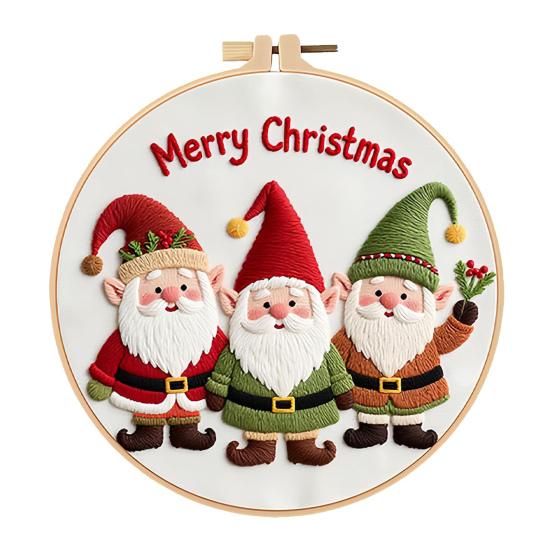 Christmas Cross Stitch Kit for Beginners Embroidery DIY Material Package with Hoops Colored Threads
