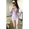 Purple Spice Girl Butterfly Neck Long Sleeve Dress Women's Spring New Pure Desire Style Sexy Buttocks Short Dress