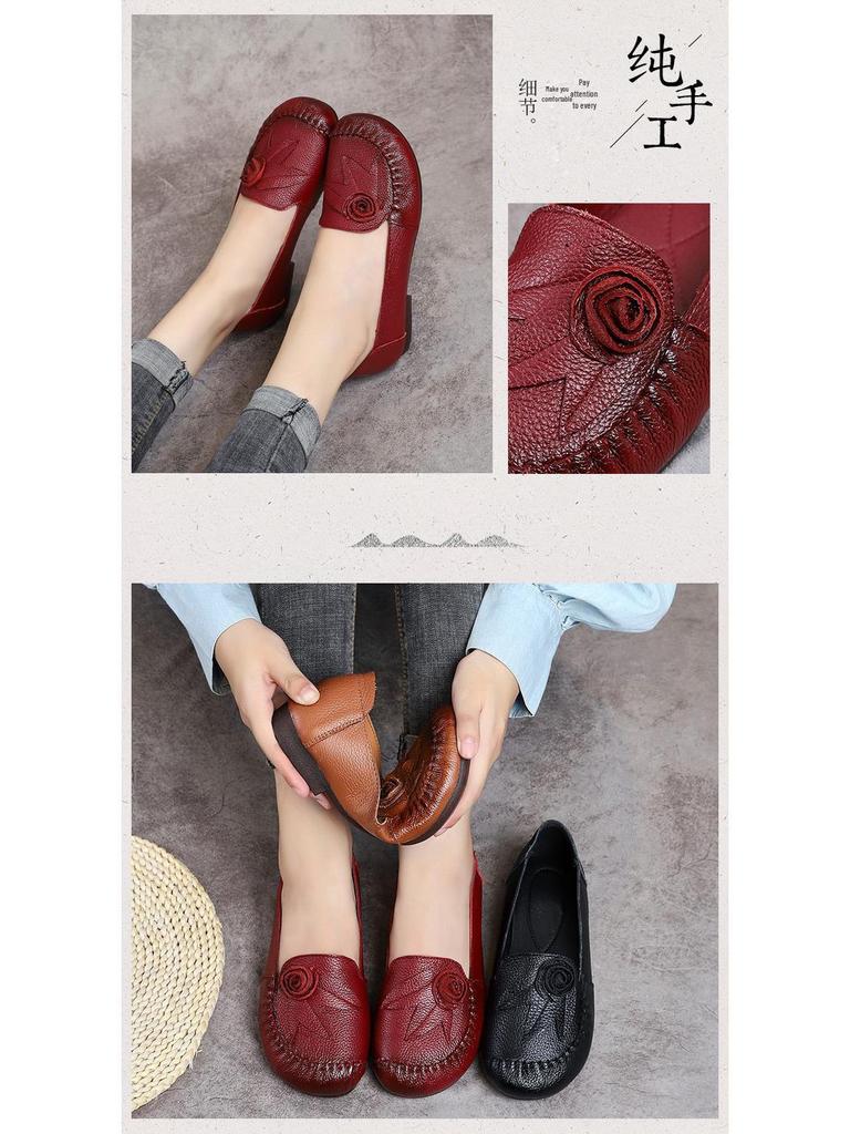 2025 Ethno-Stil Handgefertigte Schuhe aus echtem Leder mit weicher Sohle für Frauen mittleren Alters