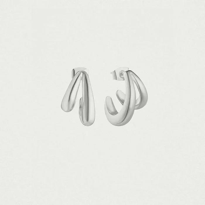 Wavy Dual Line Earrings - Silver
