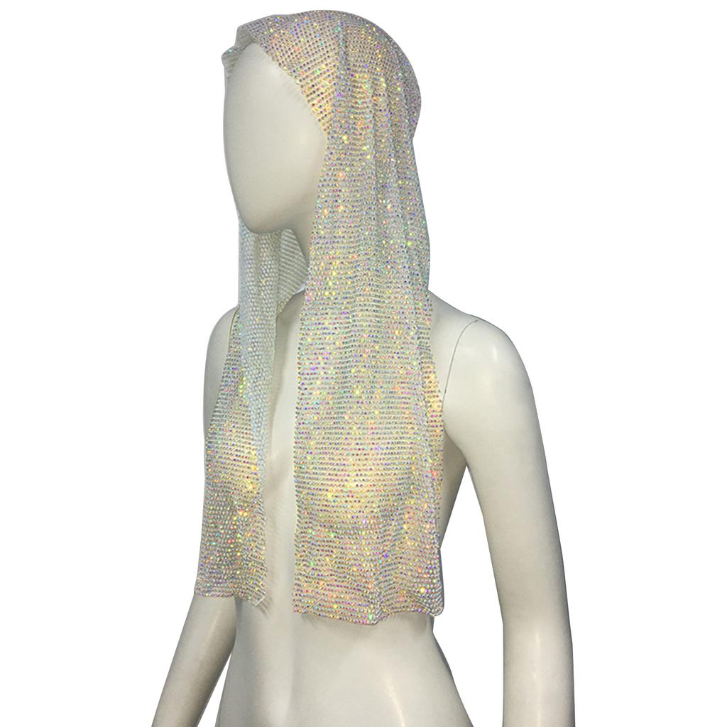 Sparkling Headscarf Neckerchief for Women Bandana Turban Glistening Rhinestones Headband Turbans Neck Tie Scarf