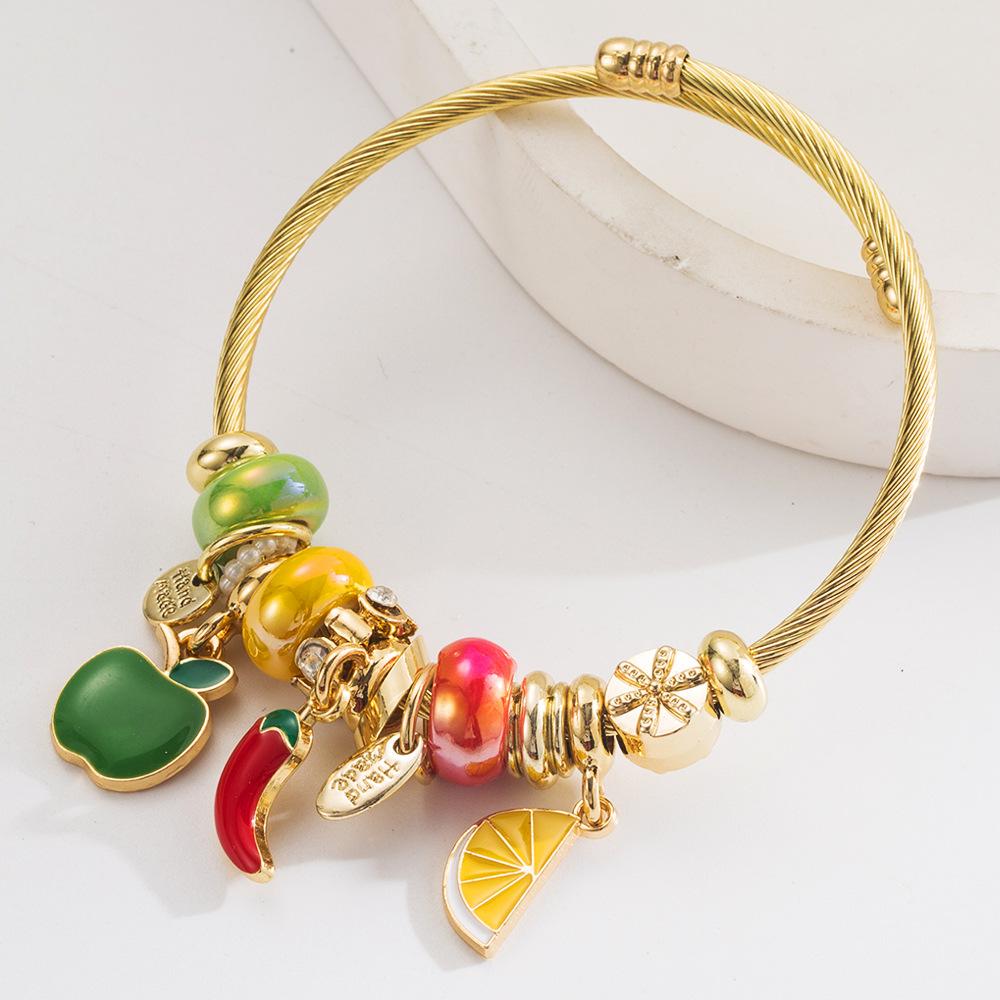 Fruit Series Bracelet Apple Lemon Orange Pendant Adjustable Wristband
