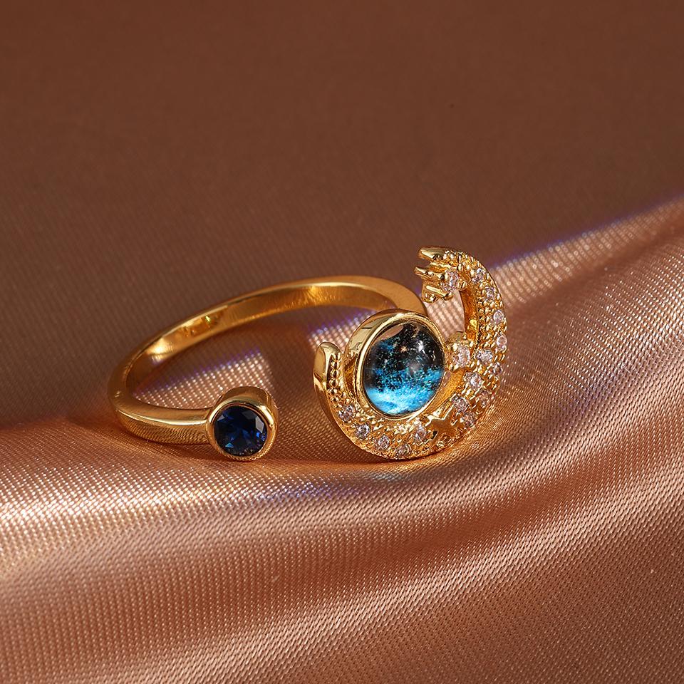 

ZAKOL Новая серия «Голубая планета» Блестящее циркониевое регулируемое открытое кольцо для женщин Изысканное уникальное циркониевое кольцо в подарок на годовщину, день рождения resizable
