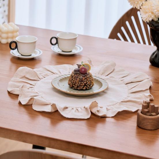 Rustikální prostírání Jednobarevné Kulatý tvar Volánkový okraj Prostírání na odpolední čaj Měkká praná bavlna Podložka na stůl Jídelna Kuchyně Párty Rustikální výzdoba stolu