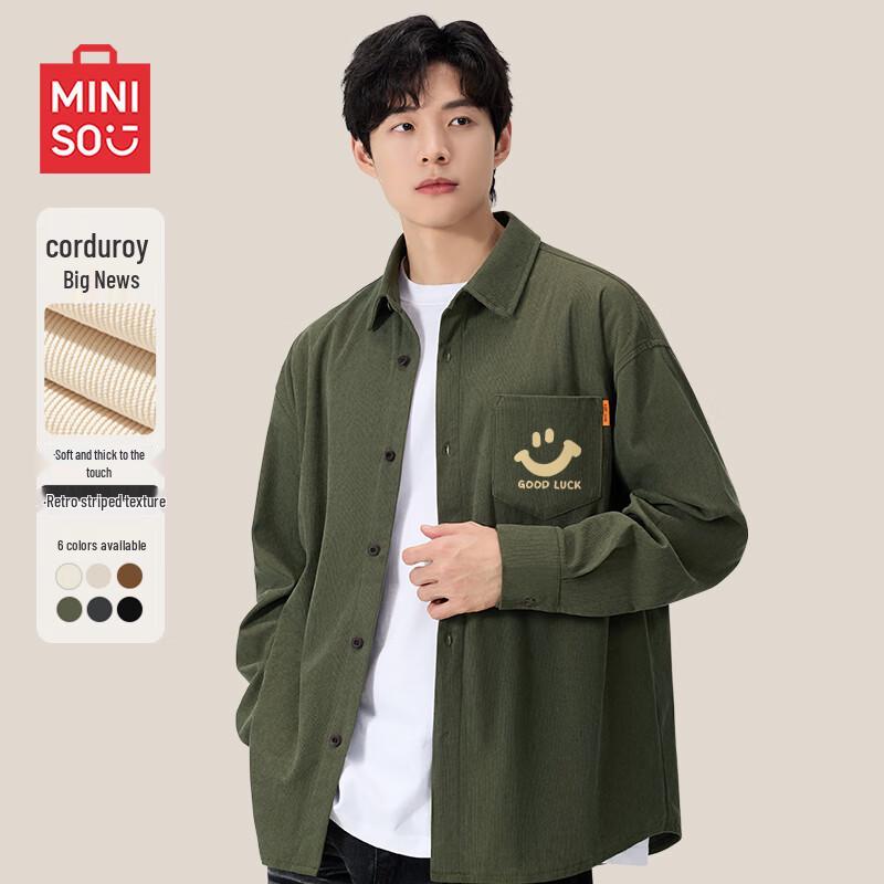 MINISO Men s Corduroy Long Sleeve Shirt L
