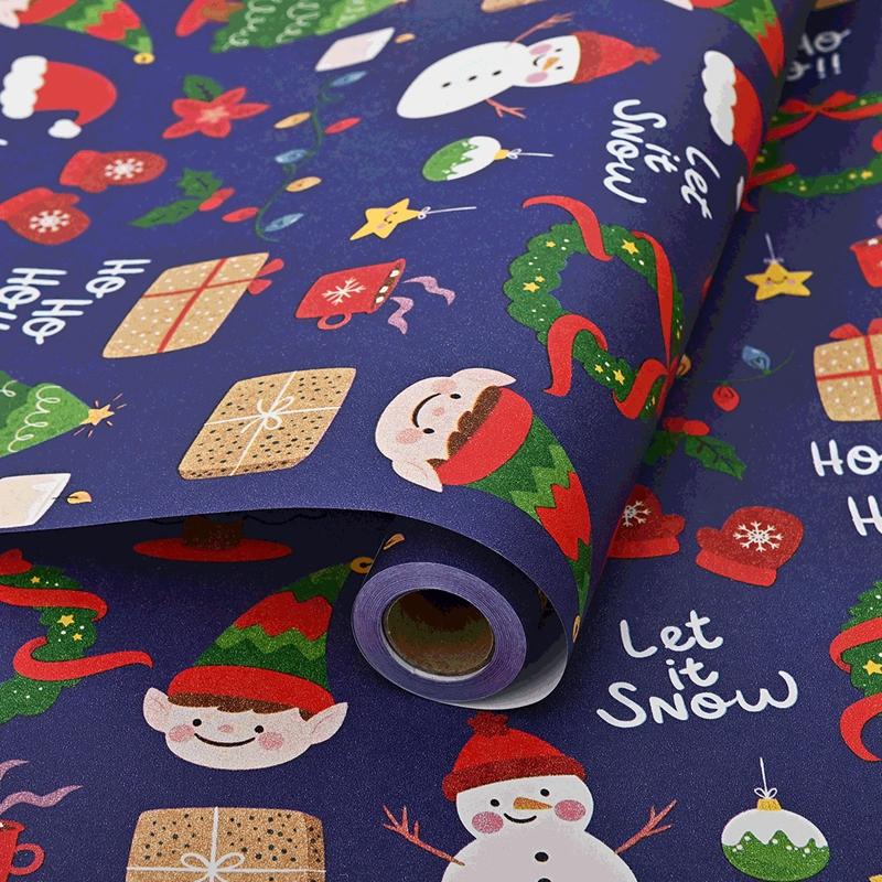 10m/roll Kraft Christmas Wrapping Paper Cartoon Santa Claus Elk Gift Box Packaging Material New Year Xmas Party DIY Decoration