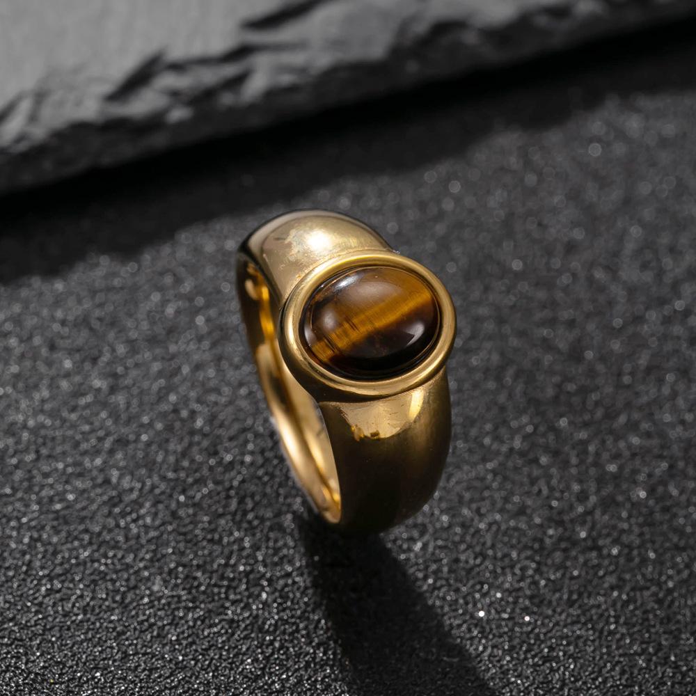 

New Vintage Oval Shaped Natural Stone Ring for Women Stainless Steel Gold Color Ring Party Jewelry 11
