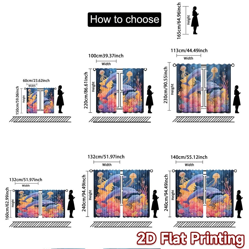 2 Stück, 2D-FLACHDRUCK Vorhänge (Ohne Stange) Ozeanparadies(1) Weihnachtsferien Vorhänge Vielseitige Langlebige Polyestervorhänge