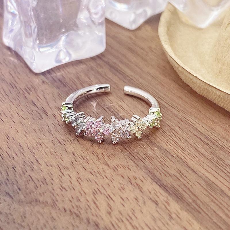 Dopamine Colored Treasure Zircon Row Diamond Super Fairy Opening Ring Light Luxury High Sense Student Party Index Finger Ring Niche Ring