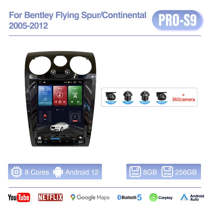 12.1Inch For Bentley Flying Spur/Continental 2005-2012 Android12 MediaCarPlayer GPS Navigation 8Core 8+256G CarPlay 4G 360Camera