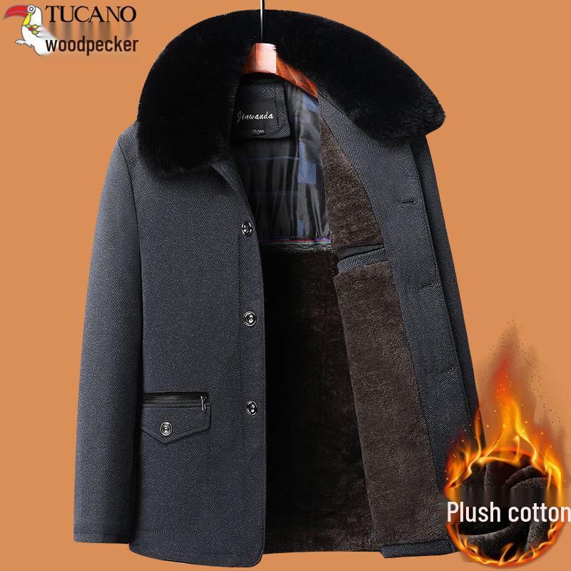 

Комплект мужского зимнего пальто Woodpecker: Утепленная бархатно-хлопковая куртка для людей среднего и пожилого возраста, теплая и уютная для 50–60 лет. 170/88A, fits 80-100 jin