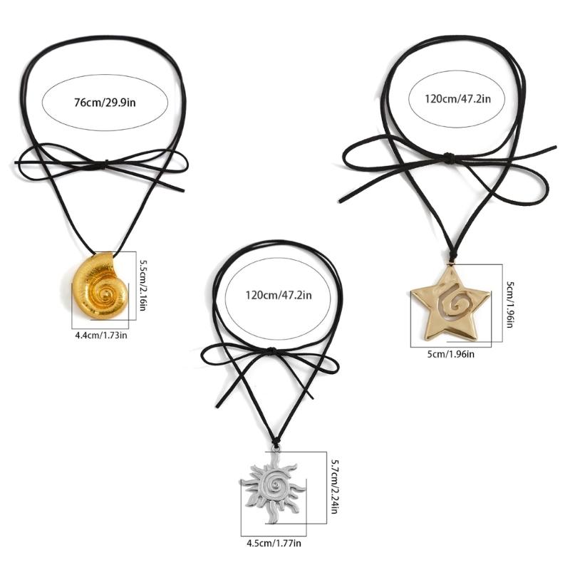 Punk Conch Pendant Necklace for Women Girls Gothic Sweet Cool Star Sun Pendant Adjustable Rope Chain Choker Chains Y2k Jewelry