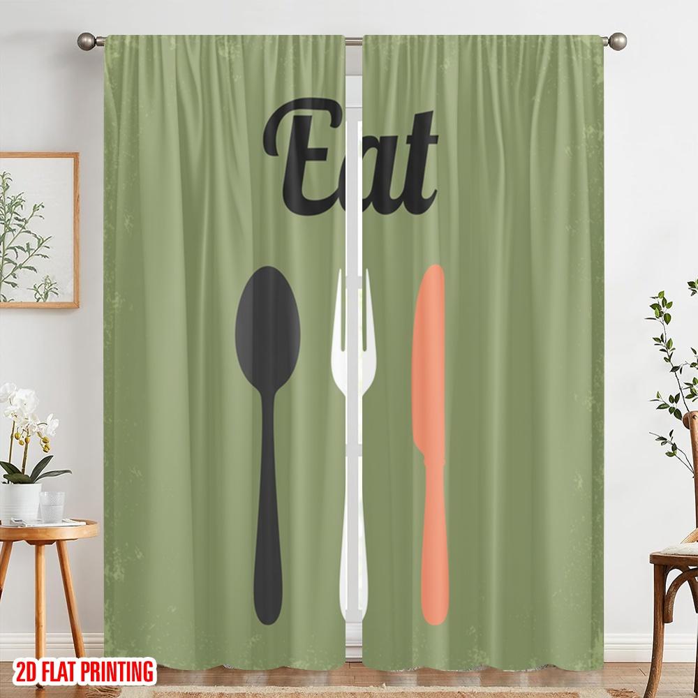 2pcs 2D flat printing Scene Curtains Eat Spoon Fork Knife Polyester Without Electricity Party Decorations Perfect for Outdoor