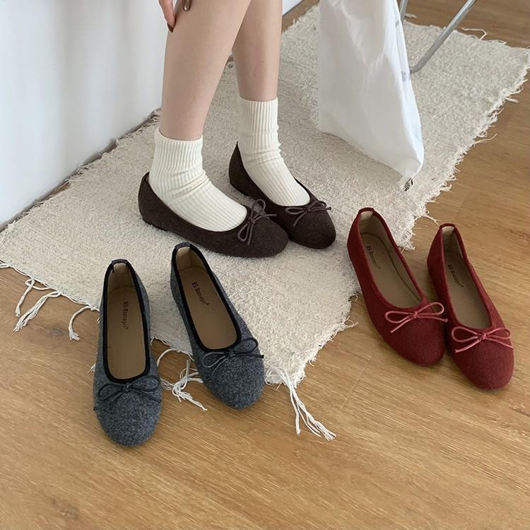 Soft-soled fairy style ballet single shoes 2025 autumn new French bow light mouth retro color matching grandma Doudou shoes