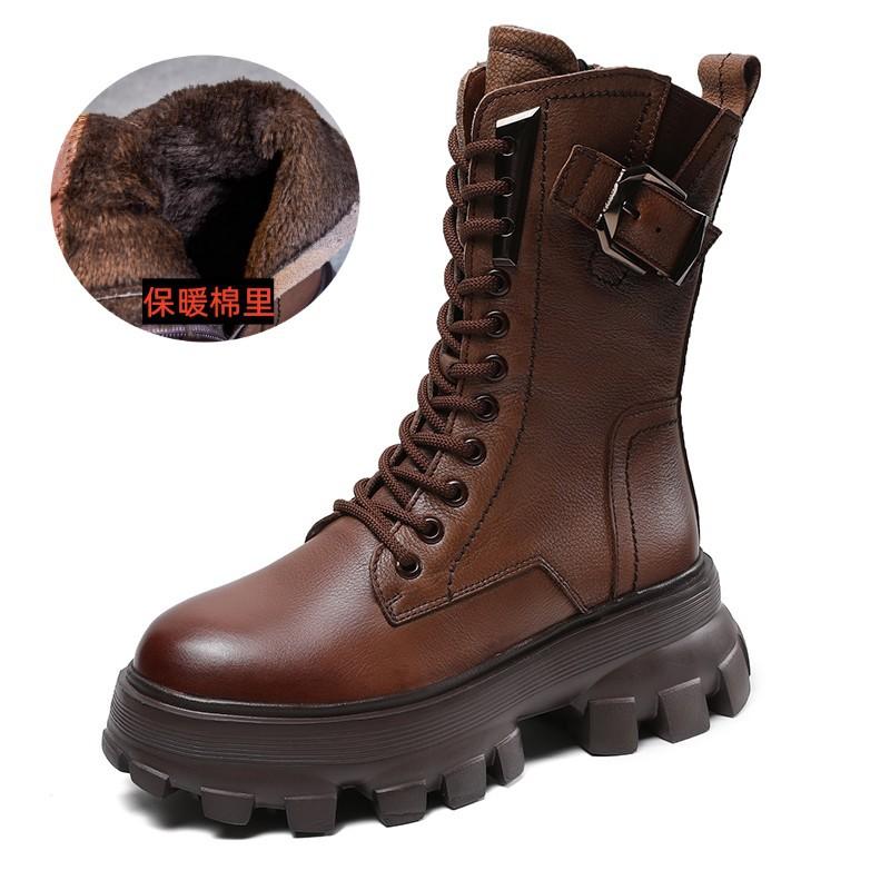 

First layer cowhide 2025 autumn and winter women s shoes casual platform muffin shoes boots long boots women s Martin boots women 40