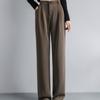 Fashion New Solid Straight Casual Wide Leg Pants Women Elegant Slim Fit High Waist Suit Pants Women Pockets Simple Office Ladies Trousers 25896