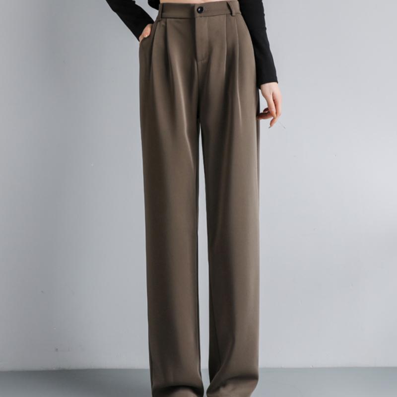 Fashion New Solid Straight Casual Wide Leg Pants Women Elegant Slim Fit High Waist Suit Pants Women Pockets Simple Office Ladies Trousers 25896