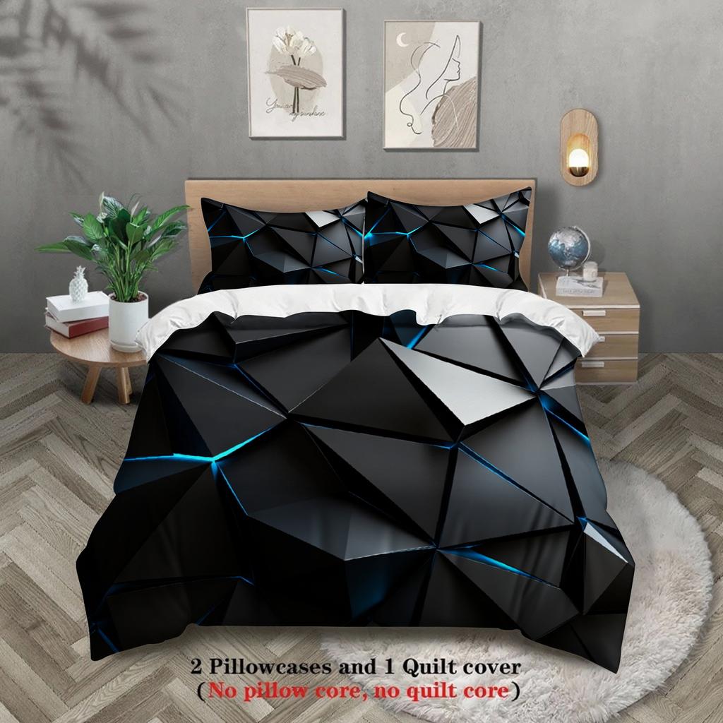 2/3Pcs Breathable Geometric Pattern Duvet Cover Set, All Season Machine Washable Bedding with Pillowcases