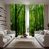 2PC Home Green Forest Curtains With Landscape Background And Pole Pocket Curtains, Kitchen, Coffee Shop, Living Room