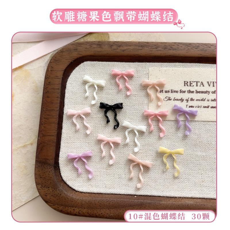 

30Pcs Ribbon Bow Nail Art Charms 3D Nail Decoration Macaron Color Manicure Accessories Resin Material Diy разноцветный