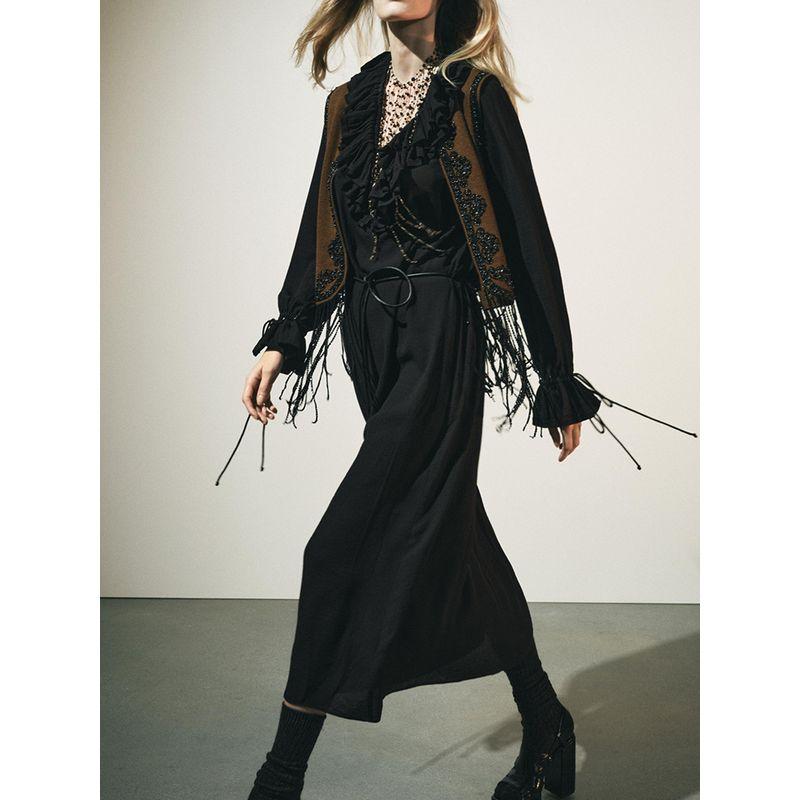 Za2025 Spring New Women's Clothing Fashion Elegant Slim Looking Laminated Decoration Long Sleeves Midi Skirt Dress 2678247