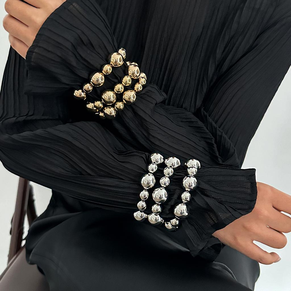SHIXIN 3Pcs/Set Trendy Gold Color Silver Color Plastics Beads Chain Bracelets for Women Hip Hop Elastic Rope Big Ball Bangles