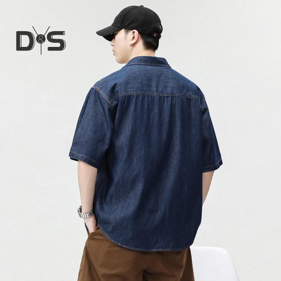 Pánská bavlněná košile s krátkým rukávem Letní zapínací košile s klopou Džínové košile s kapsami Ležérní plážové oblečení Top