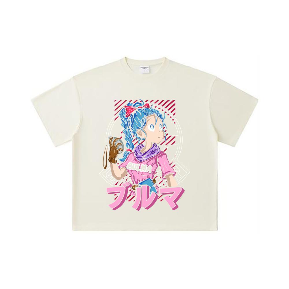260 GSM Double Yarn 32 Count 100% Cotton Dragon Ball V17 Bulma Print Unisex Heavy Cotton T Shirt