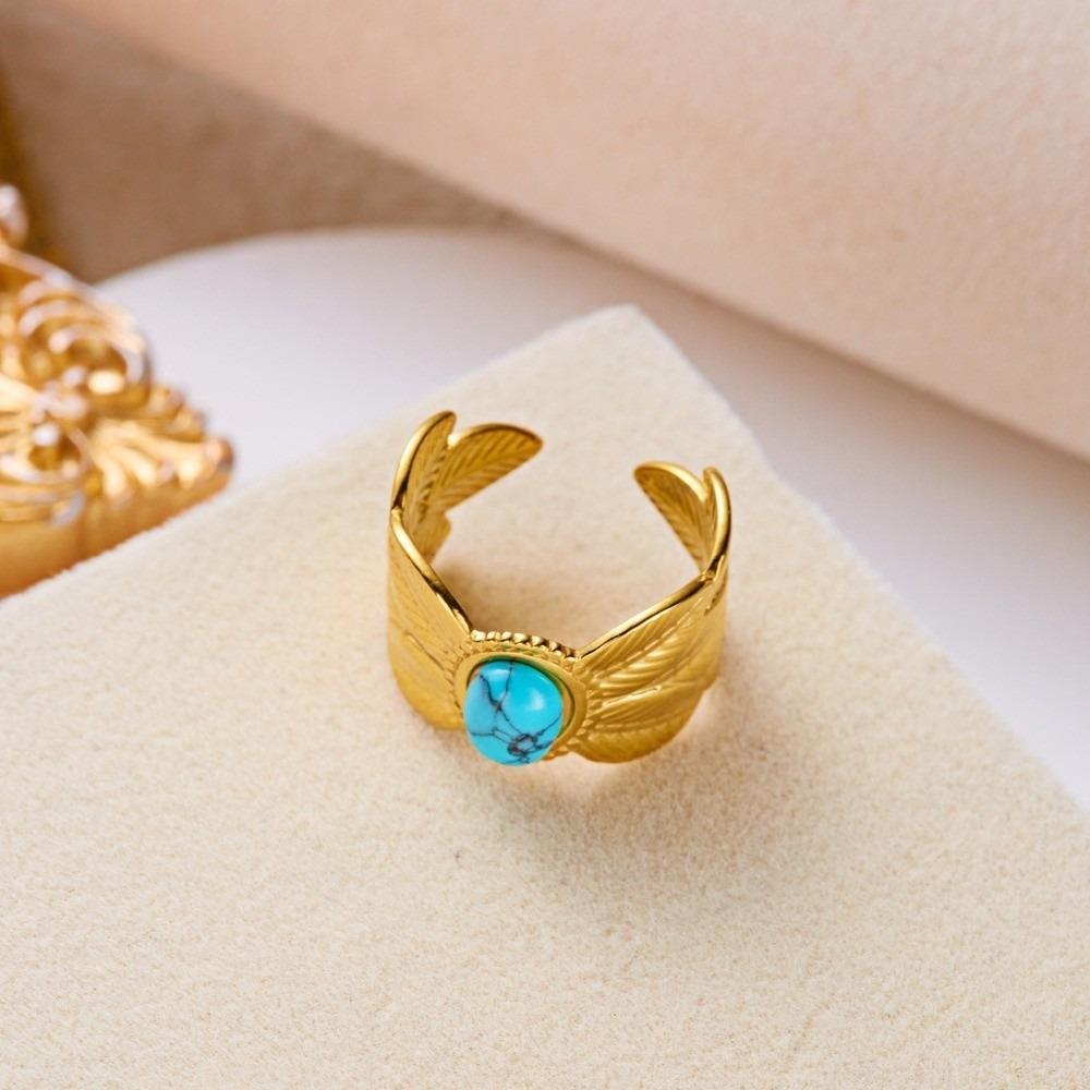 Turquoise Green Stone Turquoise Stone Ring Stainless Steel Boho Ring Finger Accessories