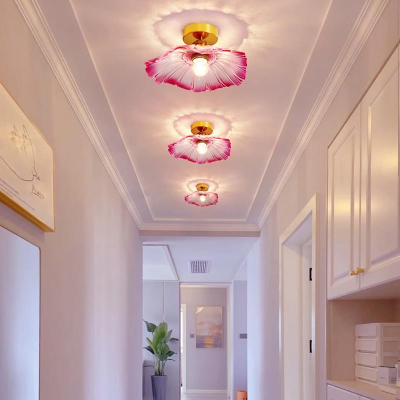 Retro Lotus-shaped Glass Pendant Lamp for Home Cecoration Lighting Dining Room Bedroom Bedside Long-line Ceiling Lamp Store Lamp