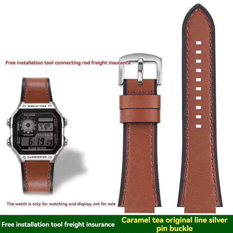 For Casio small square AE1200/1300/1500 SGW-300/400 W-218 men's original genuine leather watch strap accessories