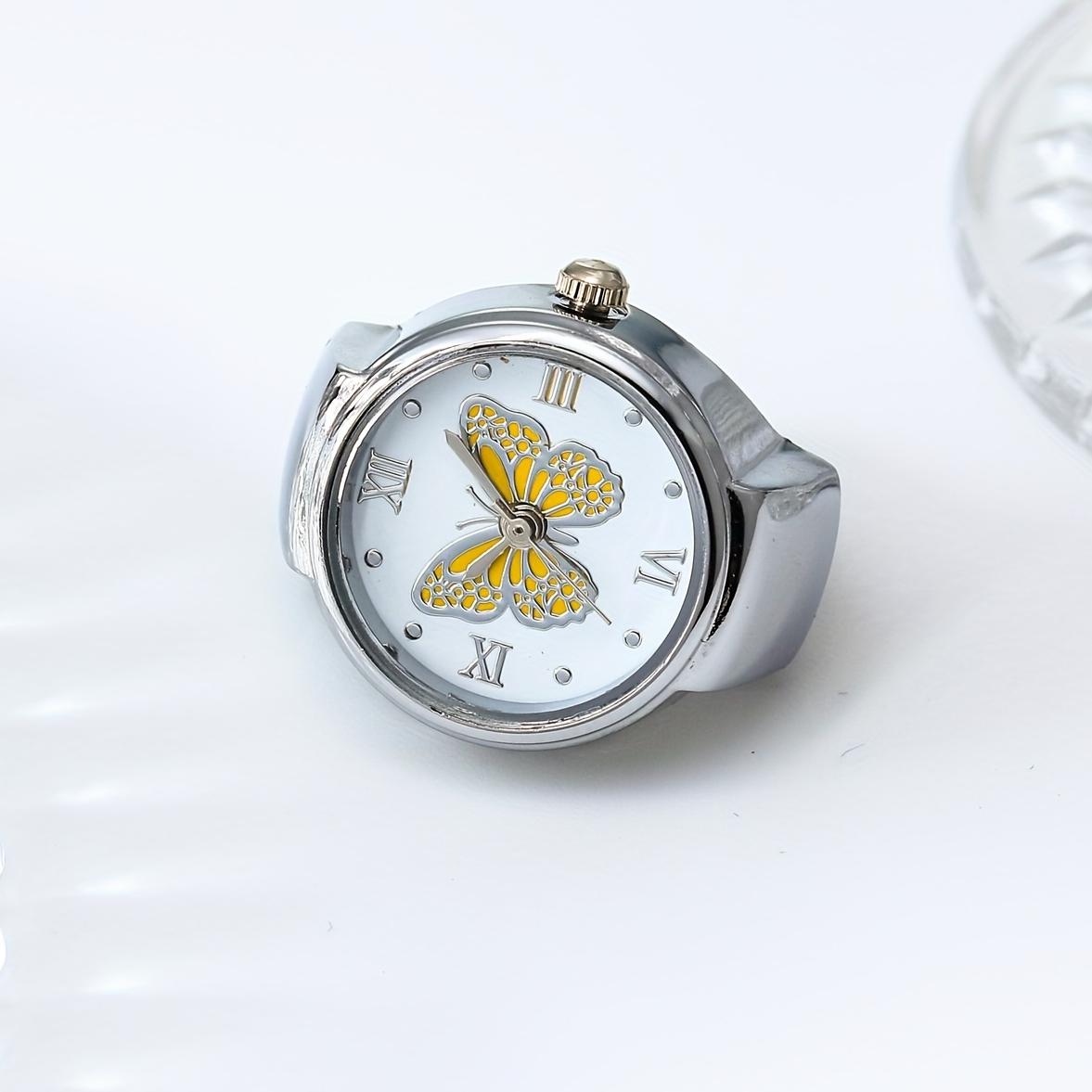 1pc Butterfly Finger Ring Watch Creative Mini Trend Simple Versatile Fashion Time Men and Women Couple Ring Watch Pocket Watch