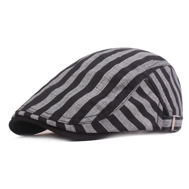 Striped beret, literary blue cap, men's and women's forward hats, thin retro visor, hat