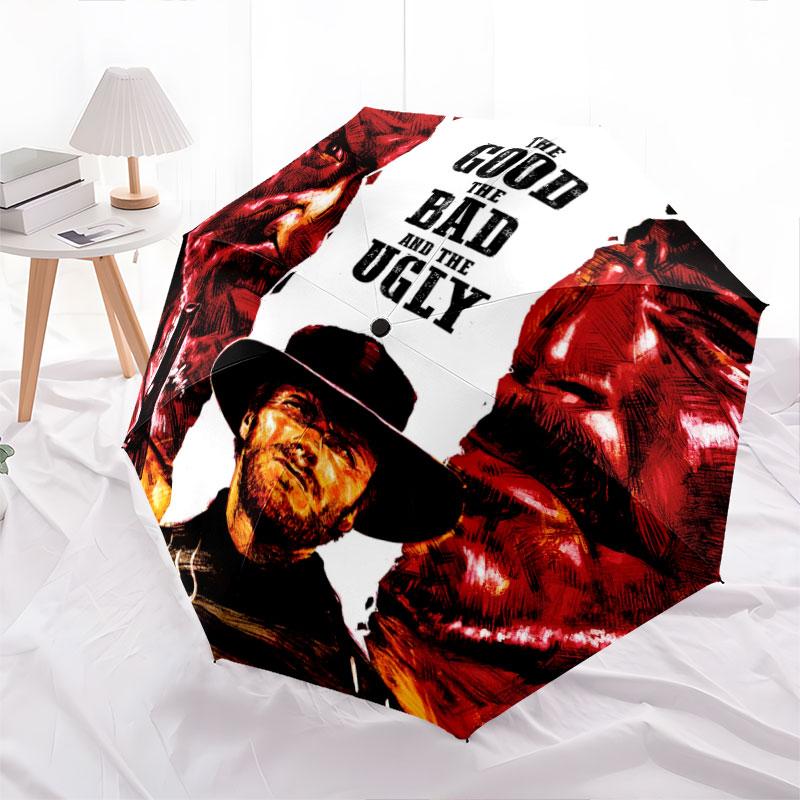 The Good, the Bad and the Ugly, automatic folding umbrella, portable and foldable design, 8 ribs, a Christmas or birthday gift.