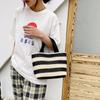 Summer Stripe Straw Bag Dam Casual Liten Väven Handväska Stor kapacitet Handgjord Strandrotting Tygväska