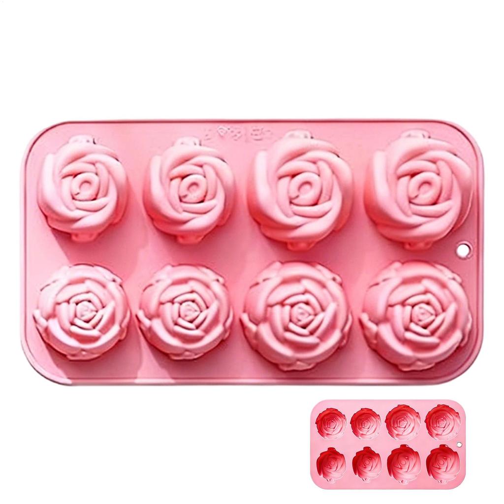 8 Holes Rose Flower Silicone Molds Handmade Soap Candle Silicone Mold DIY Cake Chocolate Baking Tools Ice Cubes Making Mould