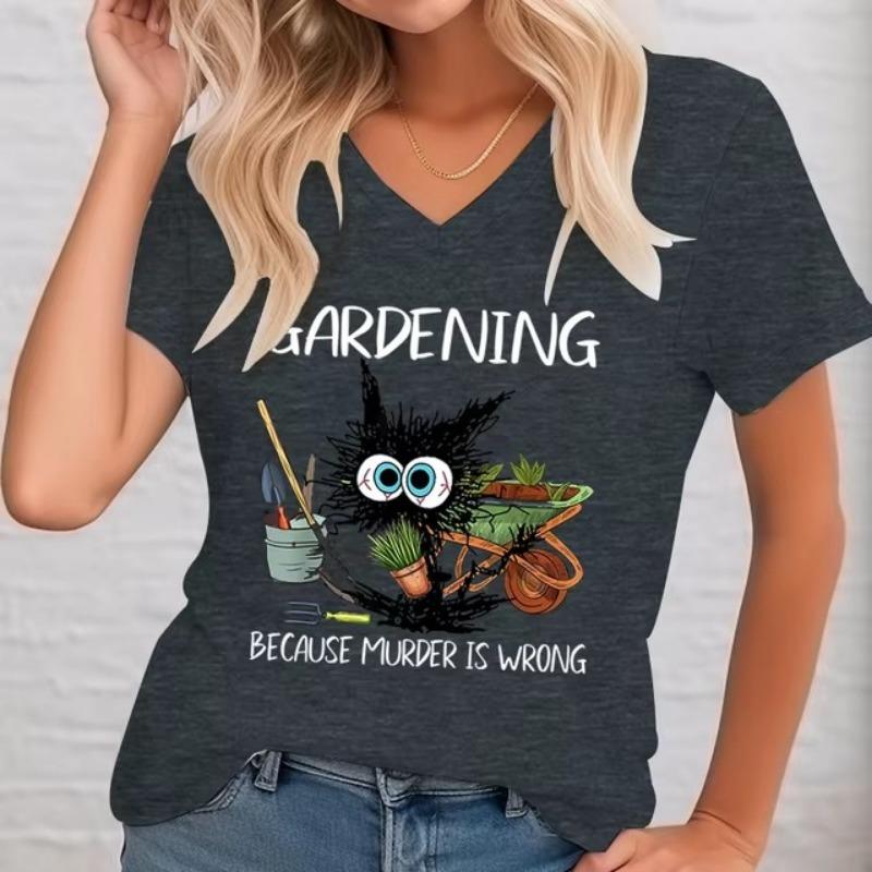

3D-печатная футболка с изображением садоводства, потому что убийство — это неправильно, черная кошка, женская летняя забавная футболка с V-образным вырезом, повседневные топы с коротким рукавом, винтажная женская футболка 6XL