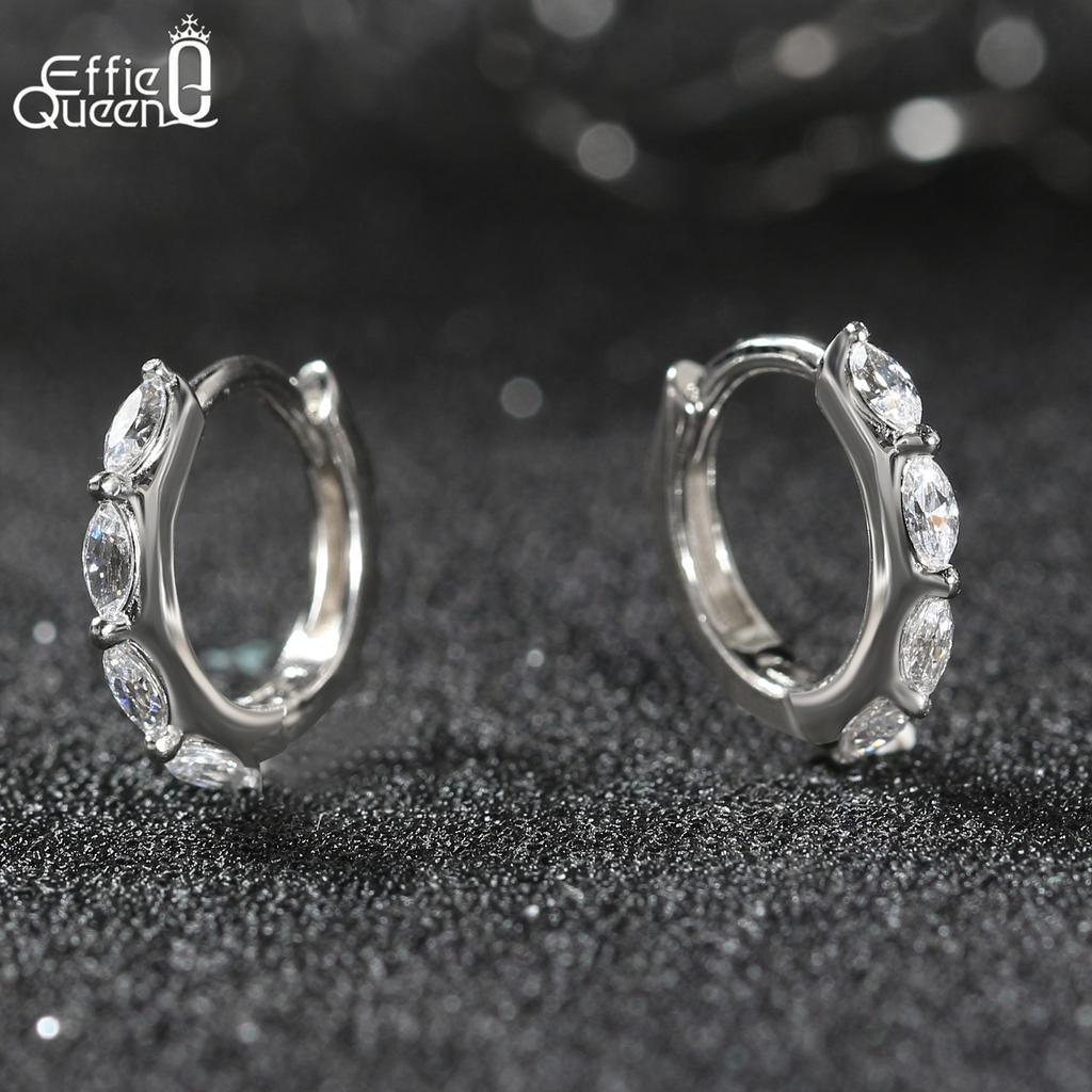 Effie Queen 925 Pure Silver Rhodium Plated Marquoise Zirconia Hoop Earrings Simple Jewelry for Women Banquet Party Gift LZE22