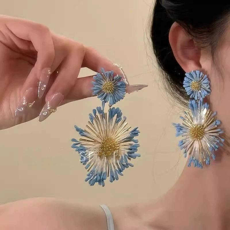Korean trendy handmade flower earrings bohemian fashion high-end stud earrings women's niche versatile temperament earrings
