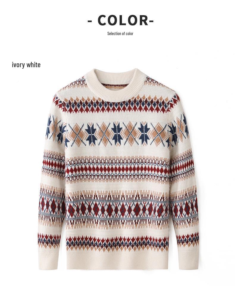Unisex Striped Jacquard Wool Sweater - Thick, Versatile & Warm for Autumn/Winter