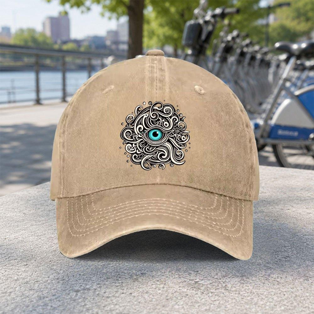Unisex Blue Eye Vortex Washed Baseball Cap Casual Duckbill Hat For Beach Fishing Camping Travel