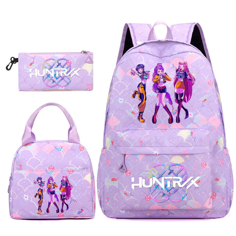 3Pcs/set Cartoon Kpop Printed Backpack Handbag Pencil Case for Teenger Student Girl Boy Schoolbag Bookbag Large Capacity Travel Bag Kid Gift
