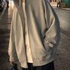 Men Hooded Jacket Zip-up Loose Sweatshirt Jacket Solid Color Casual