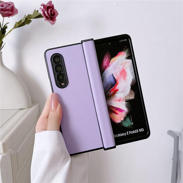 

Кожаный чехол для телефона с шарниром для Samsung Galaxy Z Fold 4 Zfold 3 Flip 4 Flip3 Модный противоударный чехол Coque Z Flip 3 фиолетовый