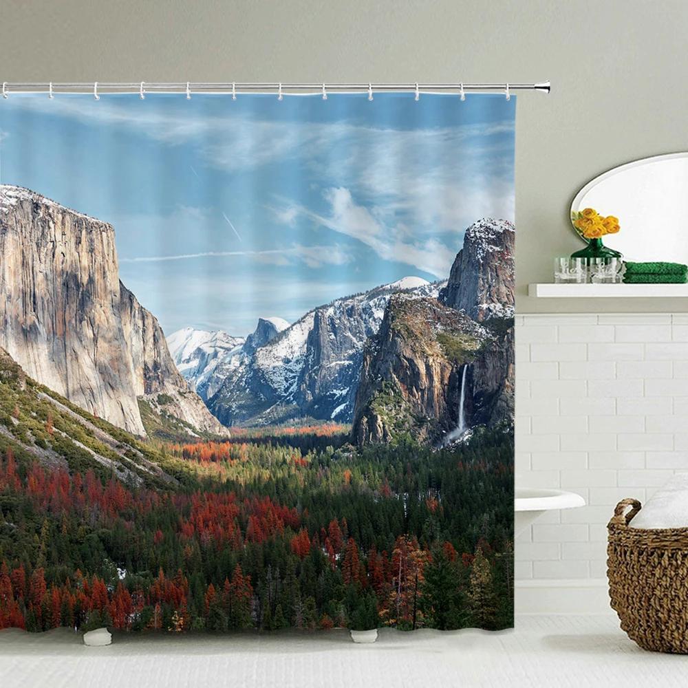 Wald Naturlandschaft Duschvorhänge Hochwertiger wasserdichter Duschvorhang Baumlandschaft Badezimmervorhang Polyesterstoff