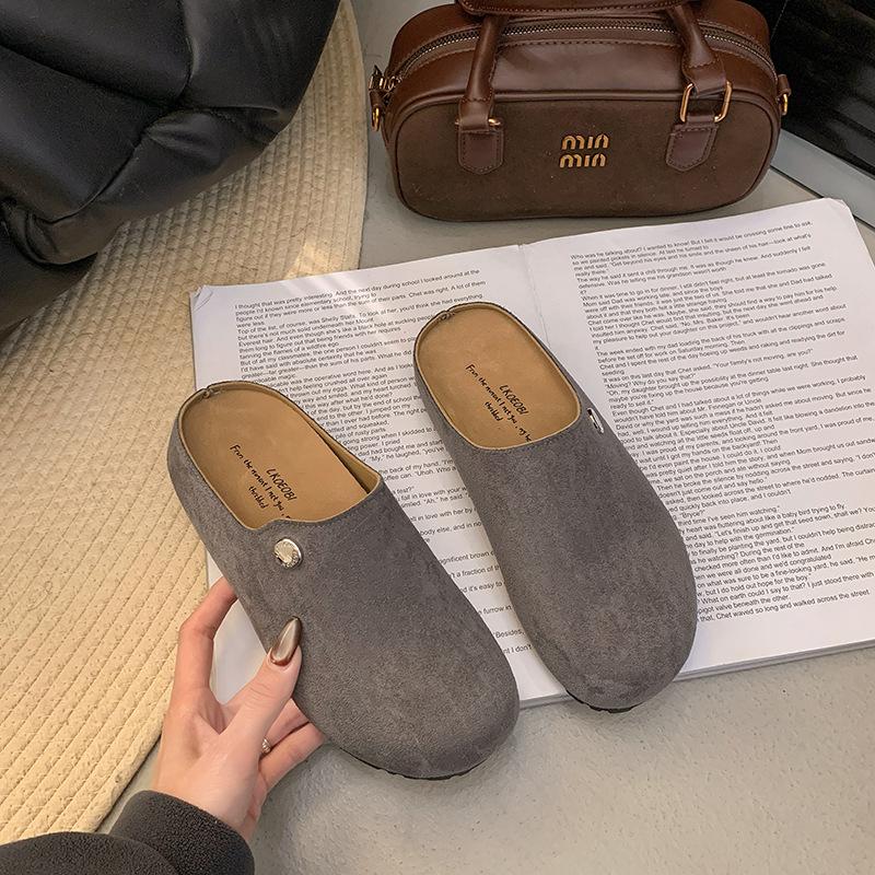 Сумка-голова на одну педаль и полутапочки 2025 верхняя одежда матовая кожа с мягкой лицевой стороной толстая подошва повседневные ленивые тапочки 35 серый 2418₽