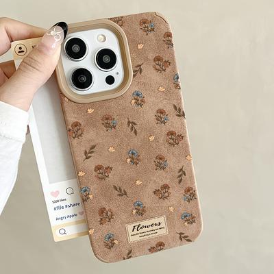 Phone Case For iPhone 17 16 15 14 13 12 11 Pro Max XS XR 16 Plus 17 Air Winter Fashion Retro Brown Faux Fur Floral Design Cover