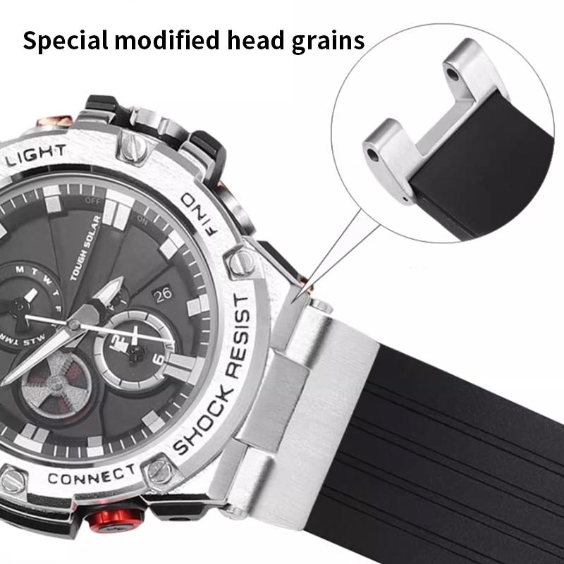 Modified Silicone Strap for Casio GSHOCK GST-B100 GST-S130/W300/400G/W110/S120 Diving Sport Wristband with Stainless Steel Adapt